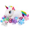 Sumind Rainbow Unicorn Mommy Stuffed Animal with 5 Cute Baby Unicorns in Her Tummy Plush Toy for Mama Girls Baby Toddler Kids 3 4 5 6 7 8+ YearChristmas Birthday Gifts(Adorable Style,White)