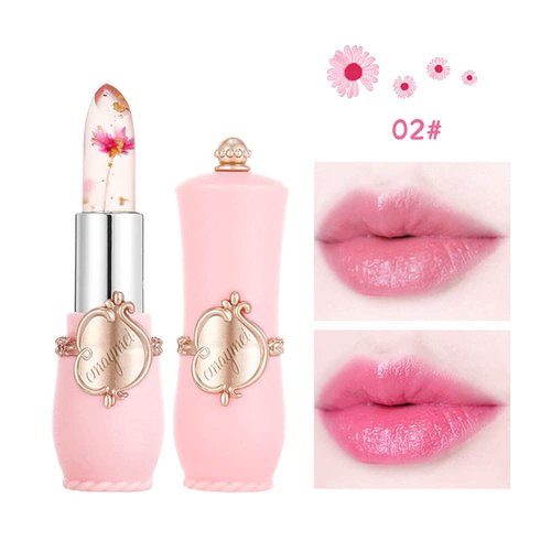 Pakivs 3Pcs Crystal Flower Jelly Lipstick Set,Magic Temperature Color Change Lip Gloss Long Lasting Clear Nutritious Moisturizer Lip Balm (Pink) (flower lipstick)