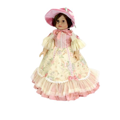 American Fashion World Pink Floral Colonial Dress Set for 18-Inch Dolls |Hat Included | Premium Quality & Trendy Design | Dolls Clothes | Outfit Fashions for Dolls for Popular Brands