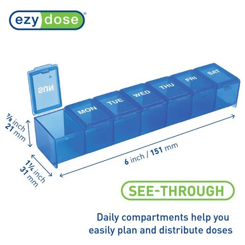 EZY DOSE Weekly (7-Day) Medication Management Bundle, Pill Case, Medicine Planner, Vitamin Organizer Box with Pill Cutter, Convenient and Easy to Use, Travel Friendly, Colors May Vary, BPA Free