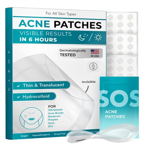 CLEOF Pimple Patches for Face & Body - Overnight Treatment - Acne Patch for Zits, Dots, Bumps, Spots, Pimples, Whiteheads - Hydrocolloid Stickers - Vegan, Cruelty-Free, Hypoallergenic (10mm)