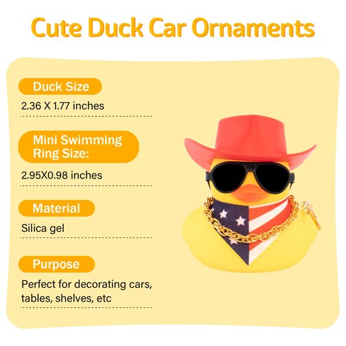 wonuu Rubber Duck Car Ornaments Dashboard Decorations with Cowboy Hat Bandanna Necklace for 4th of July Independence Day Accessories Labor Day, Yellow-Red Vertical Red White Blue Star Stripe Flag