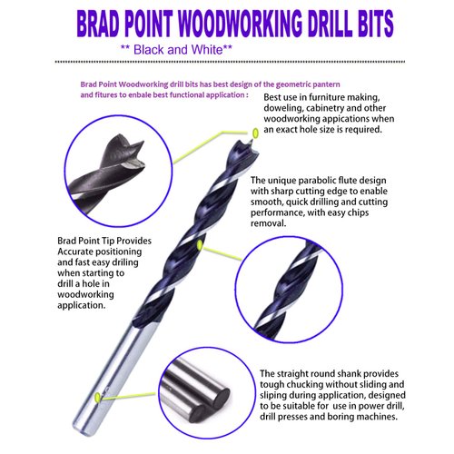 Brad Point Drill Bit Set 3/16 Inch 10Pcs Spur Point Stubby Woodworking Drill Bits