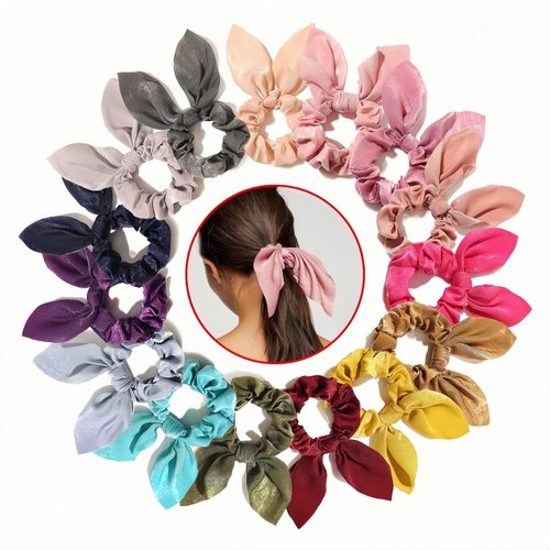 SIHIMESOLFVE 8PCS Hair Scrunchies Satin SilkRabbit Bunny Ear Bow Bowknot Scrunchie Bobbles Elastic Hair Ties Bands Ponytail Holder for Women Accessories Hair Clips