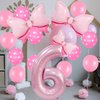 Pink Birthday Balloons Pink Bow Balloons 40 Inch Number Balloons Set for Pink Birthday Decorations 6 Year Old Girl Birthday Party Decoration Balloon Aluminum Film Balloon