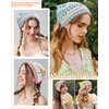 Ufgin 2 PCS Crochet Hair Bandanas Floral Head Scarf Knit Bandana Headband Scarf Tie-Back Head Kerchief Daisy Hair Bandanas for Women Girls(Blue+Yellow)