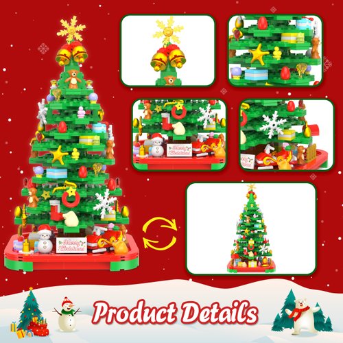 Alagoo Christmas Tree Building Blocks Kit with Lights, Compatible with Lego Christmas Tree Toy Building Sets, Creative Christmas Decor Building Toys for 6+ Year Old Boys/Girls