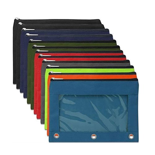 Trail maker 24 Pack of 3 Ring Pencil Pouch with Clear See Through Window - 24 Bulk Pack Bundle