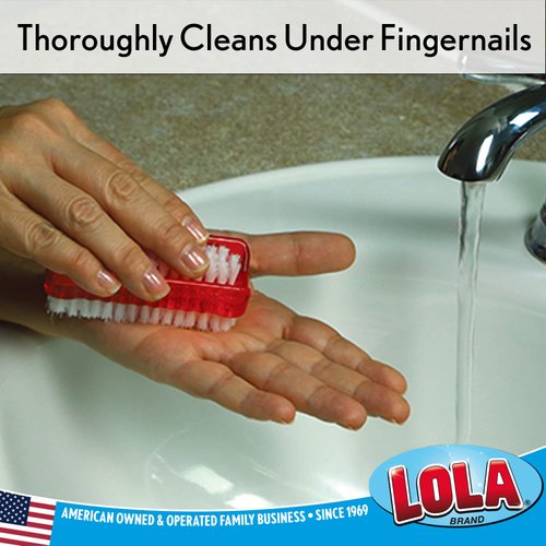 LOLA Products Hand & Nail Brush, 2 Sided - Soft & Stiff, Long-Lasting, Comfortable No-Slip Grip, Cleans Hands & Fingernails, Assorted Colors, 3 Pack