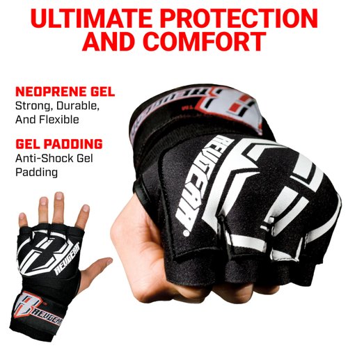 Revgear Neoprene High-Performance Gel Pro Hand Wraps | Wear Under Boxing or MMA Glove | Attached 120 inch Elastic Wrist Wrap | Ultra-Comfortable Anti-Shock Wrap for Training, Sparring, Fighting (Pair)