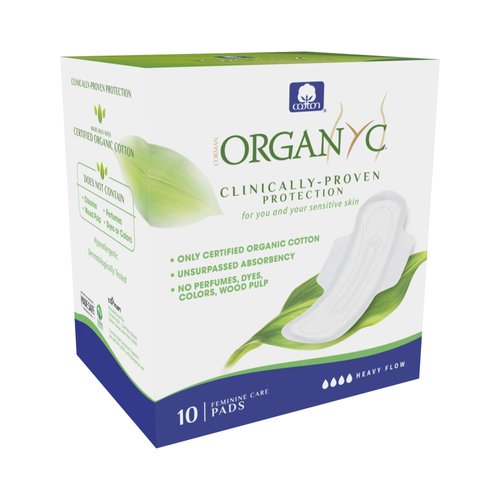 ORGANYC Hypoallergenic 100% Organic Cotton Pads Night Wings, 10-count Boxes (Pack of 2)