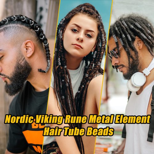 152PCS Vikings Hair Jewelry Norse Runes Tube Beads, Metal Clips Cuffs Rings, Accessories for Braids Dreadlocks Beads for Braiding Beard Decoration Bracelets Pendant Necklace DIY