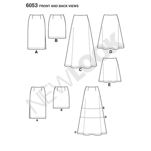 New Look 6053 Misses' Skirts Sewing Pattern, Size A (8-10-12-14-16-18)