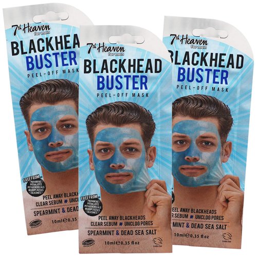 7th Heaven Blackhead Buster Peel-Off Face Mask, Men's Deep Pore Detoxifying Mask, 3-Pack of 0.3 Fl Oz each, Blue, 3 Sachets