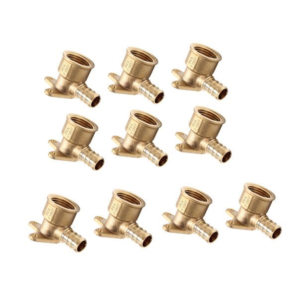 (Pack of 10) EFIELD Pex Drop-Ear Elbow Brass Crimp Fitting 1/2 Inch x 1/2 Inch Female NPT, ASTM F1807