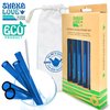 SHAKA LOVE Reusable Glass Drinking Straw Set- Stylish, Durable, Shatter-Resistant - Set of 5 Colorful Blue Glass Drinking Straws, Cleaning Tool, & Travel Carry Bag (Ocean Blue, 6 inch)