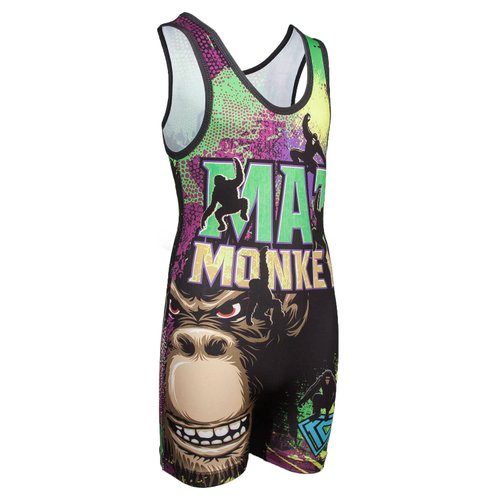 KO Sports Gear - Unisex Wrestling Singlet (Mat Monkey, Youth Medium)