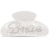 Saliyaa Bride Hair Clip - White Acrylic Hair Clip with Double-Side Bride Logo (4 inches) - Wedding Gift for Bride, Bridal Shower, Bachelorette Party Decorations Accessory - Rhinestone, Classy, Female