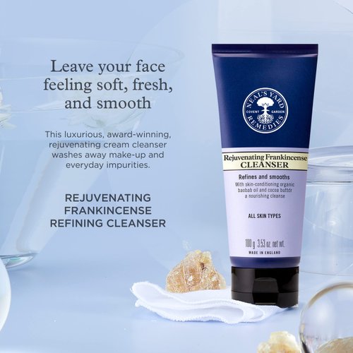 Neal's Yard Remedies Rejuvenating Frankincense Refining Skin Cleanser for All Skin Types – Face Wash with Hyaluronic Acid to Moisturize and Tone for Daily Use (3.53 oz)