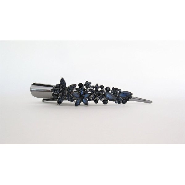 Generic Blue flower and dark silver alligator hair claw clip with crystals