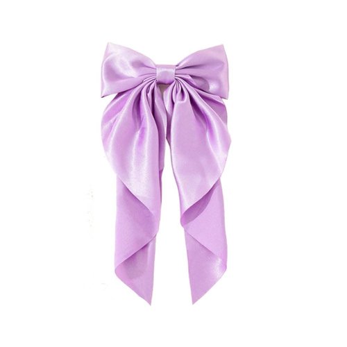 Women Bowknot Hair Clip,Vintage Satin Bow Barrette Hairclip Long Tail Headwear Hair Accessories for Ladies Big Bowknot Hairpin (Purple)