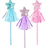 Princess Dress Up Accessories Magic Wand for Kids, 3pcs Glitter Star Wands Fairy Wands, Princess Wands for Little Girls Party Favor Decorations, Costume Set Toy Gift for 3 4 5 6 Year Old Toddler Girls