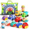 ALASOU 12 PCS Soft Rubber Car Toys for 1 Year Old Boy with Playmat/Storage Bag|1st Birthday Gifts for Toddler Toys Age 1-2|Baby Toys 12-18 Months|Stocking Stuffers for Toddlers 1-3