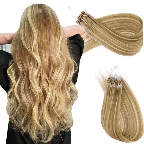 Microlink Hair Extensions - Human Hair,20inch Micro link Hair Extensions Human Hair Micro Beads Hair Extensions Human Hair Blonde Highlighted Bleach Blonde 30G/Pack