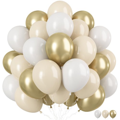White Sand Gold Balloons, 60 Packs 12 Inch White Nude Balloons with Metallic Chrome Gold Beige Latex Balloons Party Decoration for Boho Birthday Wedding Bridal Baby Shower Engagement Anniversary