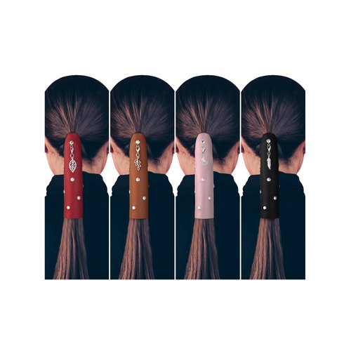 Otuuz 4 Pcs Leather Hair Wrap Motorcycle Ponytail Hair Wrap Hair Ties for Woman PU Hair Wrap Thick Ponytail Holder Braided Helmet Hair Accessories for Women(6 Inch,Black, Brown, Red, Pink)