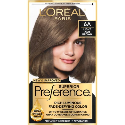 L'Oreal Paris Superior Preference Fade-Defying + Shine Permanent Hair Color, 6A Light Ash Brown, Pack of 1, Hair Dye