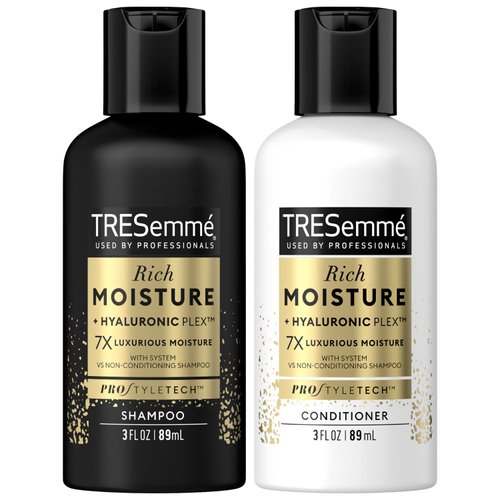 TRESemme Shampoo & Conditioner, Sulfate-Free, Travel Size - Moisture Rich Hair Treatment for Dry, Damaged Hair, Mini Shampoo & Conditioner for Hair Repair, Scented, 3 Oz Ea (2 Piece Set)