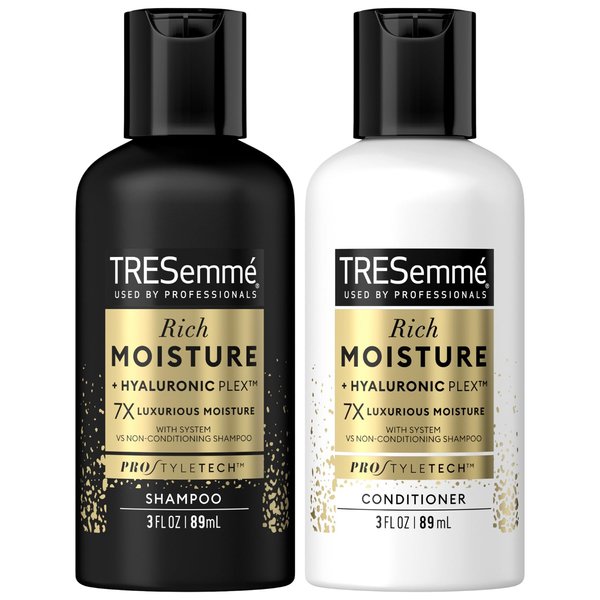 TRESemme Shampoo & Conditioner, Sulfate-Free, Travel Size - Moisture Rich Hair Treatment for Dry, Damaged Hair, Mini Shampoo & Conditioner for Hair Repair, Scented, 3 Oz Ea (2 Piece Set)