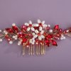 BERYUAN Bridal Rhinestone Pearls Hair Comb Flowers Pearls Rhinestone Wedding Headband Crystal Rhinestone Pearls Handmade Hair Comb for Wedding Bridal Women (red)
