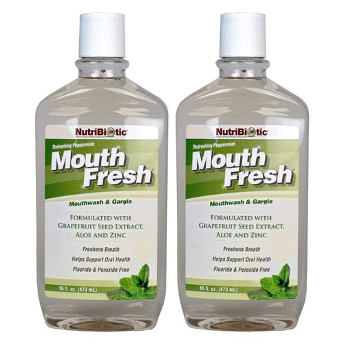 NutriBiotic MouthFresh, Refreshing Peppermint 16 Oz. Twin Pack | Natural Mouthwash & Gargle with Grapefruit Seed Extract, Aloe, Zinc & Witch Hazel | Fluoride-Free & Made Without GMOs & Gluten