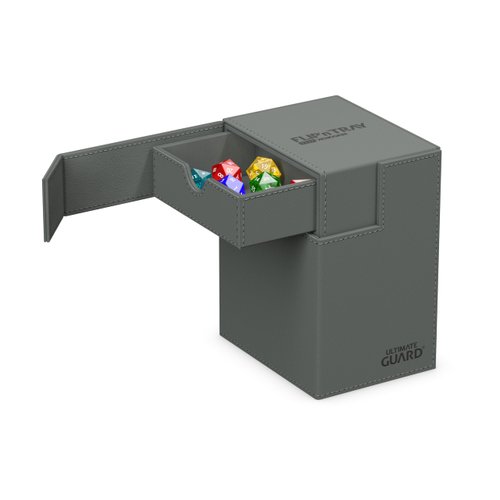 Ultimate Guard Flip 'n' Tray 133+, Deck Case for 133 Double-Sleeved TCG Cards + Dice Tray, Grey, Independent Magnetic Closure & Microfiber Inner Lining