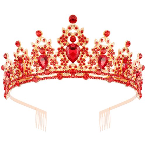 KICOSY Crown and Tiaras for Women Birthday Headband Red Crystal Queen Crowns with Comb Princess Tiara for Girl Masquerade Prom Party Cosplay Halloween Costumes Ballot Girls Hair Accessories