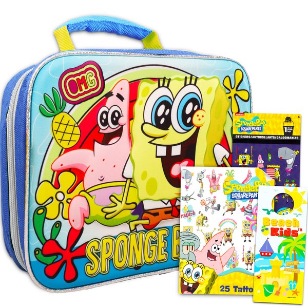 AWEHIRU Spongebob Squarepants Lunch Box Insulated Kit for Boys Girls Kids with Stickers and More (Spongebob School Supplies)