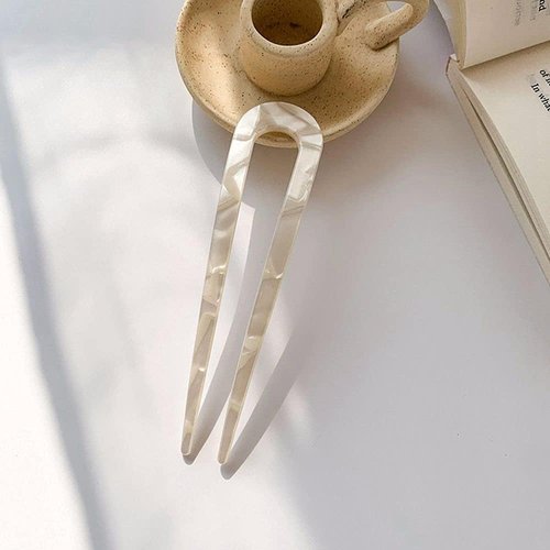 Off-White Elegant Vintage Hairstyle Tools Girls Simple Bun Maker U-Shaped Hairpin Checkerboard Hair Stick Korean Style Headwear Hair Styling Pins
