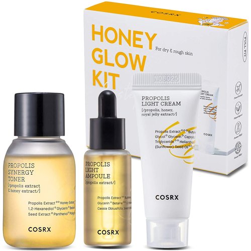 COSRX Honey Glow Kit, Korean Skin Care Set with Propolis Facial Toner, Serum, & Cream, Mini Travel Essentials, Deep Moisture, Hydration, Nourishment, Travel Size Gift Set, Korean Skin Care