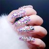 Luxurious 3D Crystal Press on Nails Long Coffin False Nails with Nail Glue Fake Nails With Rhinestones Designs Salon DIY Manicure Reusable Fake Acrylic Diamonds Nail Art Tips Gifts for Women 24Pcs