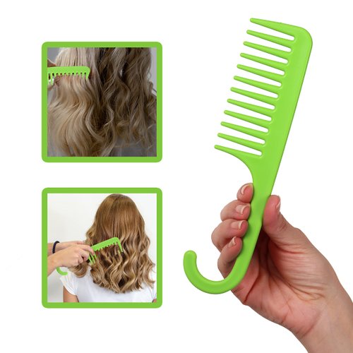 Allegro Combs #1002 Wide Tooth Comb Shower Comb With Hook For Curly Hair Wet Or Dry Detangle Women’s Combs Made In The Usa 1 Pc. (Green)