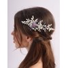 Teyglen Pearl Bride Wedding Hair Comb Purple Rhinestone Flower Hair Piece Silver Leaf Crystal Hair Side Comb Bridal Headpiece Hair Accessories for Women Girls