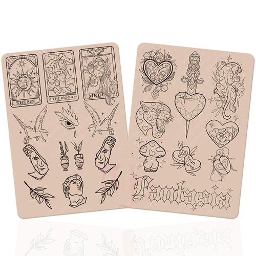 TgoBeauty Double Sided Pre-printed Tiny Tattoo Practice Skin with Stencil White/Pink Fine Line Tattoo Skins for Tattoo Training (4pcs Pink Tattoo Skins)