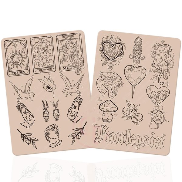 TgoBeauty Double Sided Pre-printed Tiny Tattoo Practice Skin with Stencil White/Pink Fine Line Tattoo Skins for Tattoo Training (4pcs Pink Tattoo Skins)