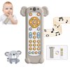 KOESMG Baby TV Remote Control Toy with Soft Silicone Teether Cover, Musical Realistic Play Remote Toy with Light and Sound, 3 Language Educational Learning Toy for 6M+ Boy and Girls