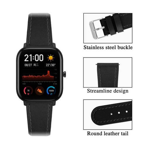 FitTurn Leather WatchBand Compatible with Cubitt CT4CT2 Pro GPS Smart Watch Replacement Sport Wrist Strap Leather Bracelet with Stainless Metal Buckle for Cubitt CT4CT2 Pro GPS Watch for Men Women