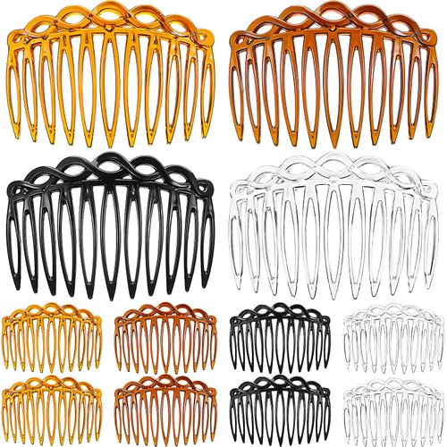 12 Pieces Plastic Side Hair Twist Comb French Twist Comb Hair Clips with Teeth for Fine Hair Accessories Women Girls, 4 Colors (Vintage Color,Stylish)