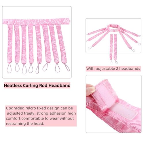 JYHi Heatless Hair Curler Rod Headband Skin No Heat Hair Curls for Long Hair with Removable Adjustable Straps Sleep In Over Night Heatless Curling Hair Roller for Women Girls Pink