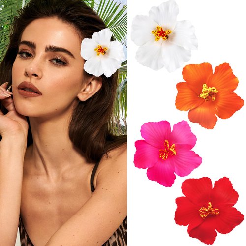 Zkptops 4Pcs Hawaiian Flower Hair Clips for Women Girls Medium Artificial Bohemian Hibiscus Floral Hairpins Hawaii Tropical Flower Barrette Accessories for Beach Vacation Party Pool Hair Decorations